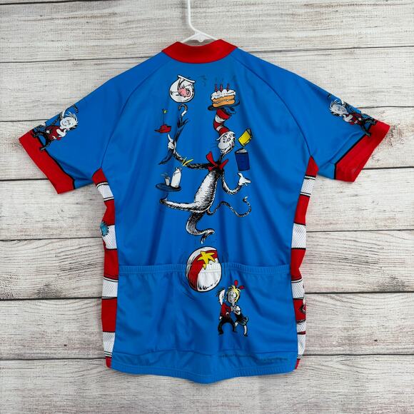 Retro PDX The Cat in the Hat Dr. Seuss Cycling Jersey Adult Large Blue Red - Picture 2 of 9